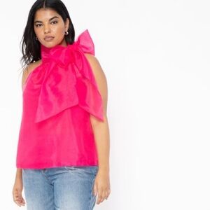 NWT eloquii Barbie Pink Sleeveless Organza Dramatic Bow top size 14